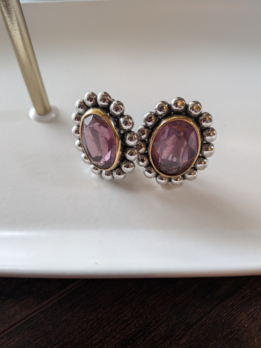 Silver-Tone Purple Oval Clip-on Earrings